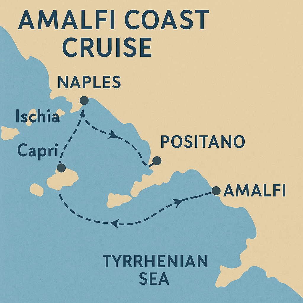 Map of Amalfi Coast cruise itinerary